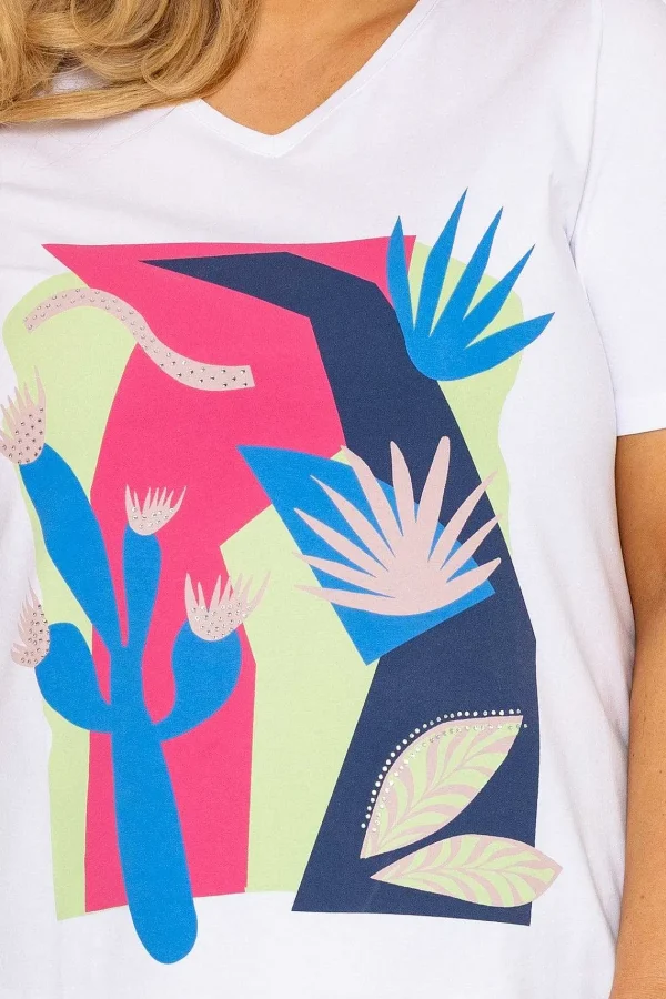 Ulla Popken Abstract Cactus Graphic Top In Off White*Women Tops & Blouses