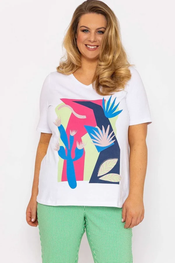 Ulla Popken Abstract Cactus Graphic Top In Off White*Women Tops & Blouses
