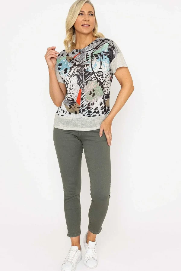 Kalisson Abstract Printed Round Neck T-Shirt In Sage*Women Tops & Blouses