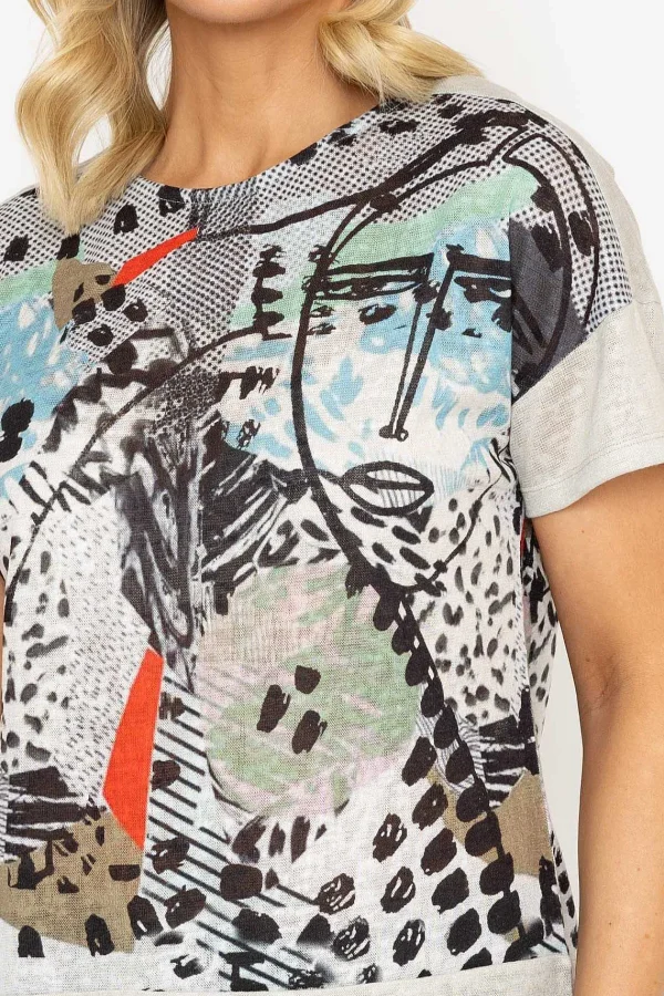 Kalisson Abstract Printed Round Neck T-Shirt In Sage*Women Tops & Blouses