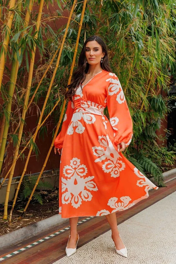 Pala D'oro Alina Midi Dress In Orange Print*Women Dresses & Jumpsuits
