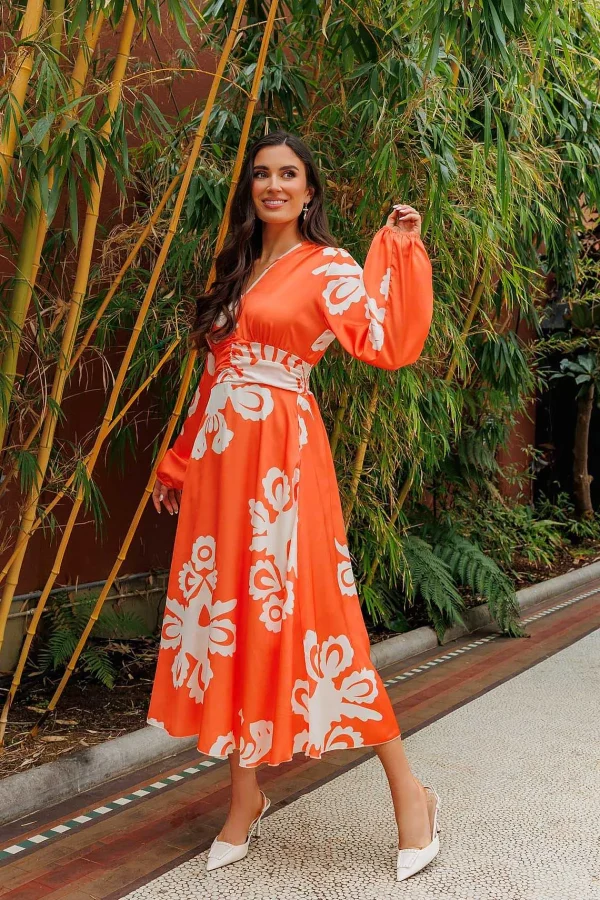 Pala D'oro Alina Midi Dress In Orange Print*Women Dresses & Jumpsuits