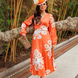 Pala D'oro Alina Midi Dress In Orange Print*Women Dresses & Jumpsuits