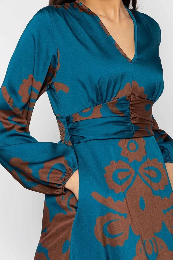 Pala D'oro Alina Teal Print Midi Dress*Women Dresses & Jumpsuits