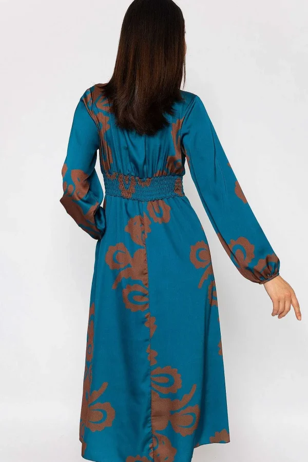 Pala D'oro Alina Teal Print Midi Dress*Women Dresses & Jumpsuits