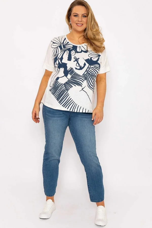 Ulla Popken Anchor Print Top In Off White*Women Tops & Blouses
