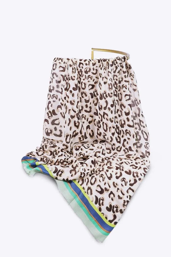 SOUL Accessories Animal Print Scarf With Green Border* Accessories