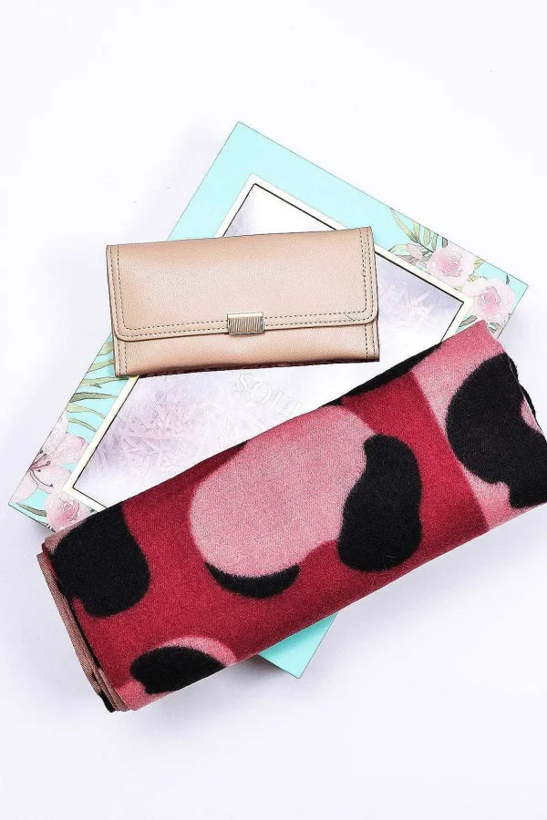 SOUL Accessories Animal Scarf And Purse Set In Pink Tones* Gran