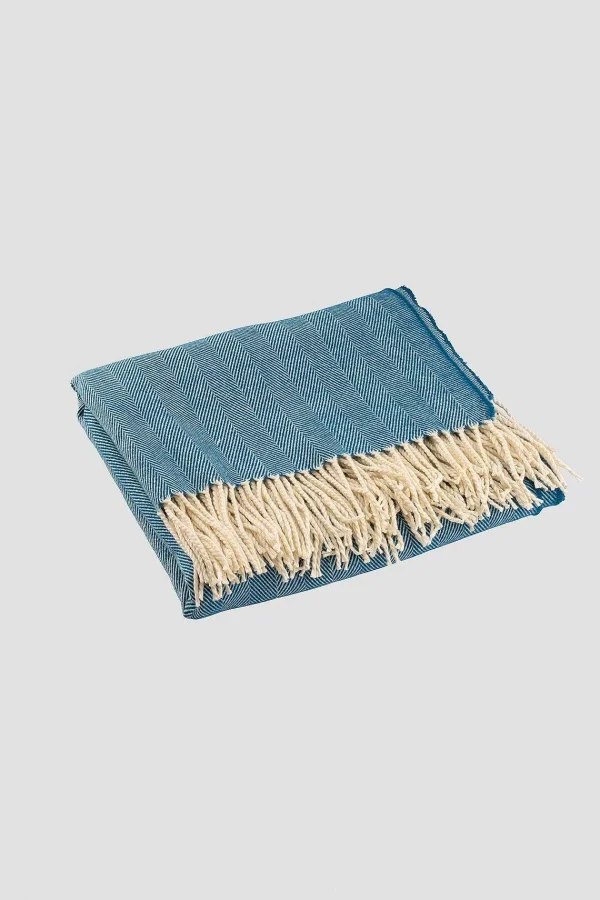 Galway Crystal Atlantic Blue Herringbone Throw* Homeware