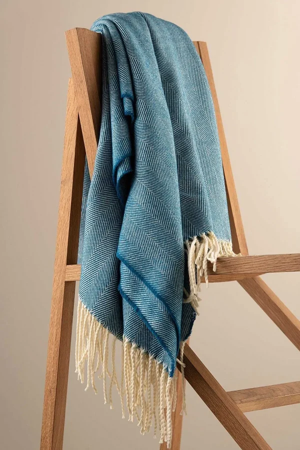 Galway Crystal Atlantic Blue Herringbone Throw* Homeware