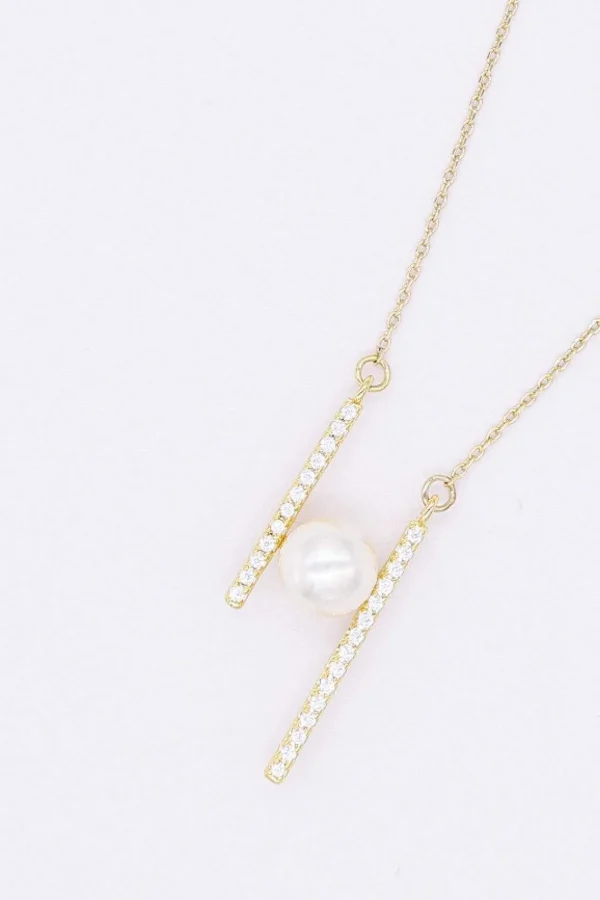 Soul Jewellery Bar And Pearl Necklace In Gold* Necklaces