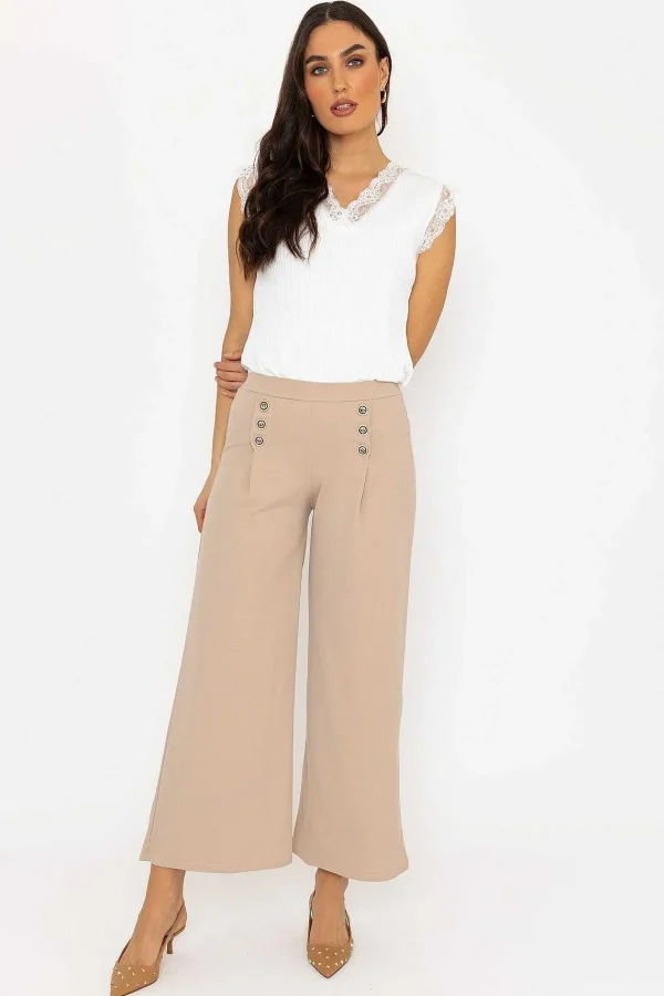 Pala D'oro Beige Wide Leg Scuba Trousers Beige*Women Jeans & Trousers