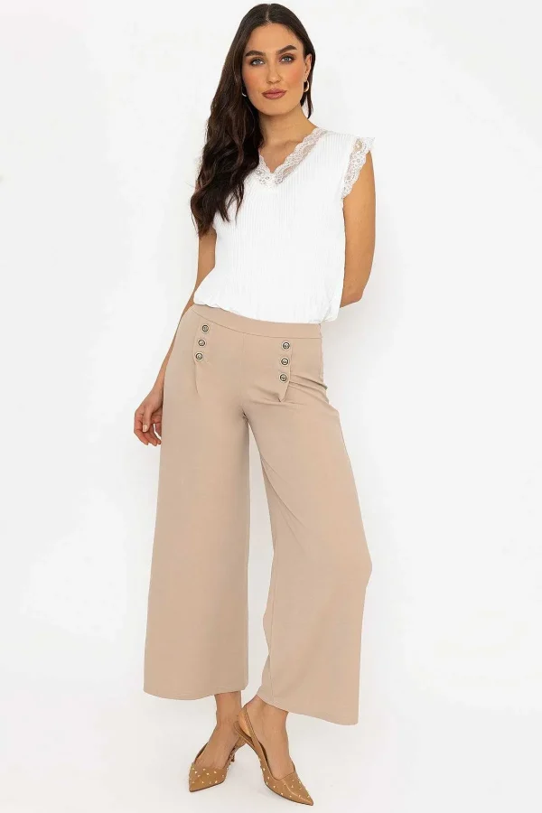 Pala D'oro Beige Wide Leg Scuba Trousers Beige*Women Jeans & Trousers