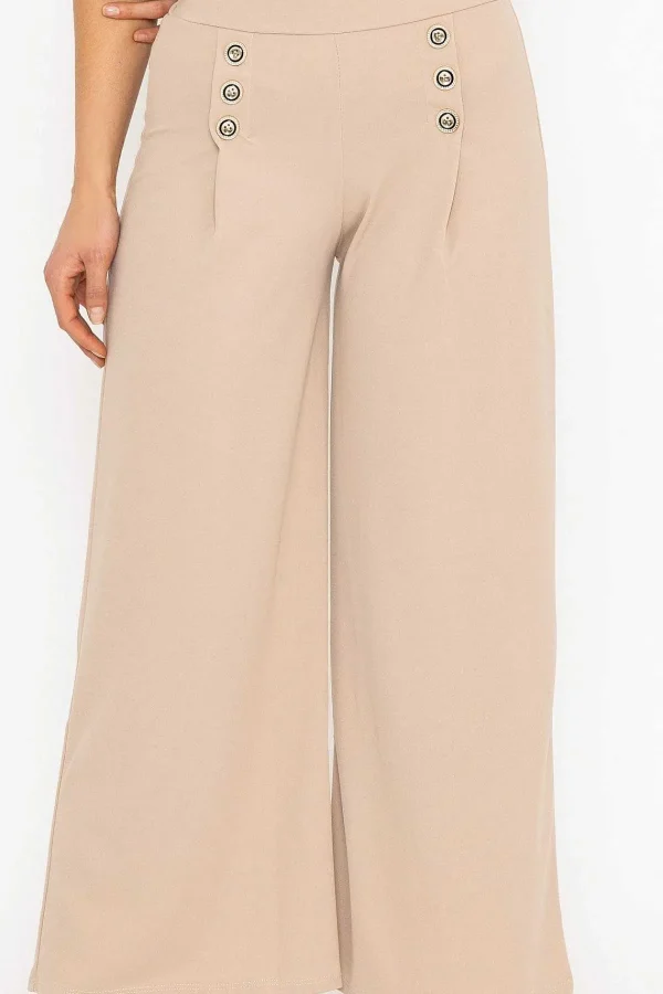 Pala D'oro Beige Wide Leg Scuba Trousers Beige*Women Jeans & Trousers