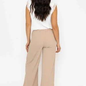 Pala D'oro Beige Wide Leg Scuba Trousers Beige*Women Jeans & Trousers