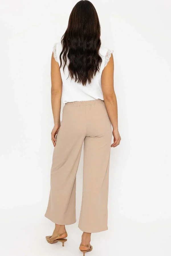 Pala D'oro Beige Wide Leg Scuba Trousers Beige*Women Jeans & Trousers