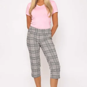 Kelly & Grace Weekend Bengaline Check Crop Pants In Pink Print*Women Jeans & Trousers