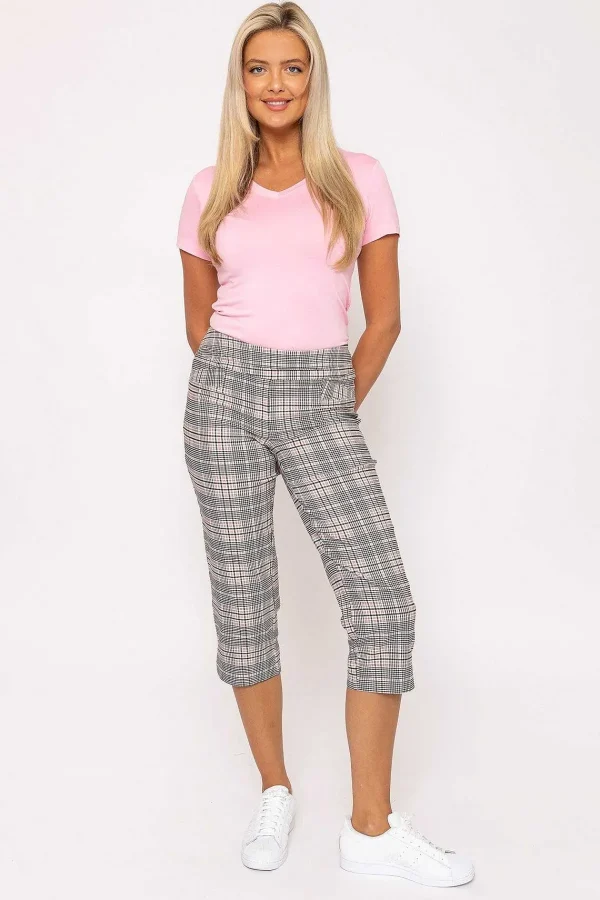 Kelly & Grace Weekend Bengaline Check Crop Pants In Pink Print*Women Jeans & Trousers
