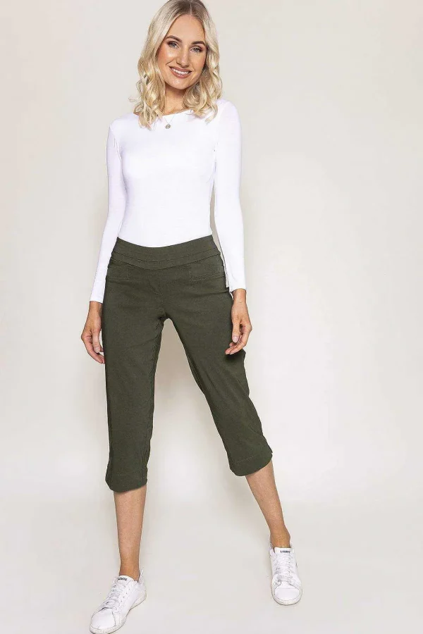 Kelly & Grace Weekend Bengaline Crop Pants In Khaki*Women Jeans & Trousers