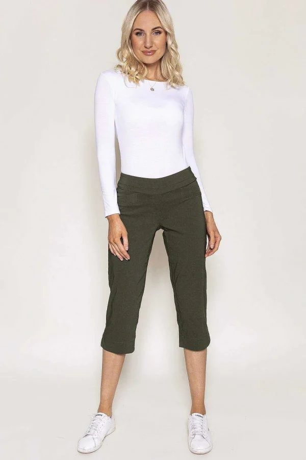 Kelly & Grace Weekend Bengaline Crop Pants In Khaki*Women Jeans & Trousers