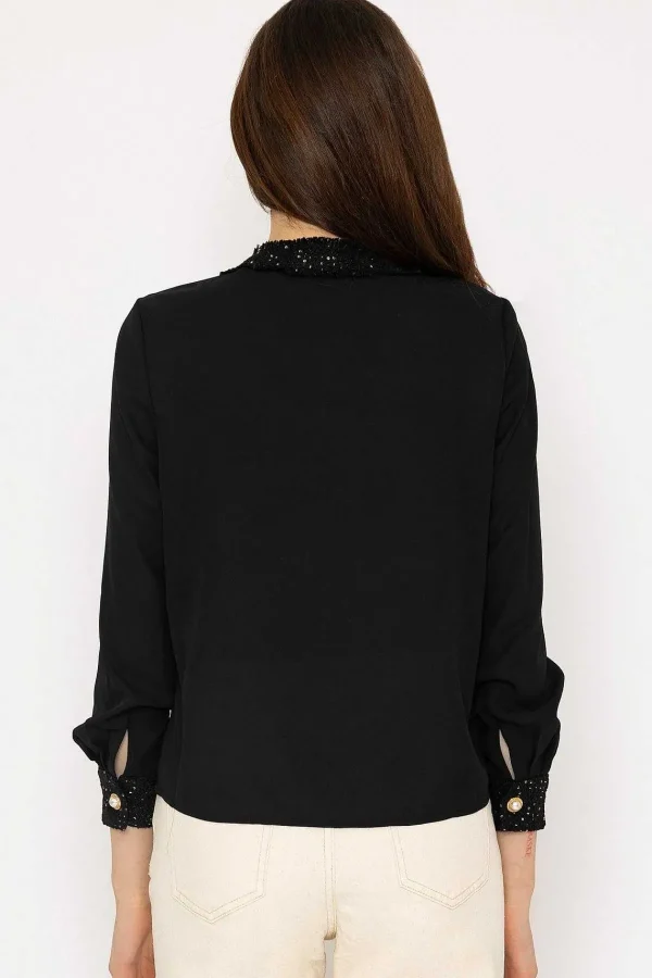 Elli White Black Fabric Detail Blouse*Women Tops & Blouses