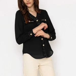 Elli White Black Fabric Detail Blouse*Women Tops & Blouses