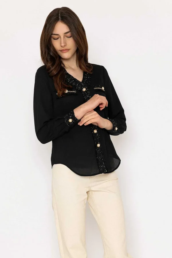 Elli White Black Fabric Detail Blouse*Women Tops & Blouses