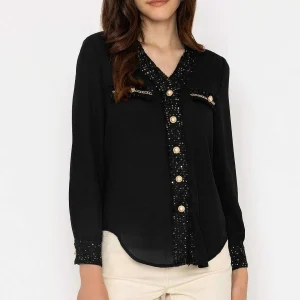 Elli White Black Fabric Detail Blouse*Women Tops & Blouses