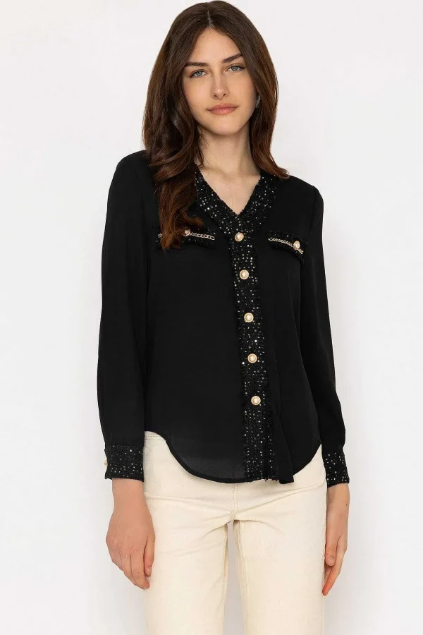 Elli White Black Fabric Detail Blouse*Women Tops & Blouses