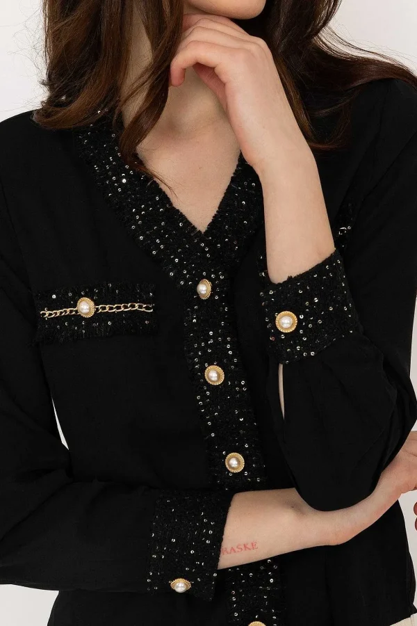 Elli White Black Fabric Detail Blouse*Women Tops & Blouses