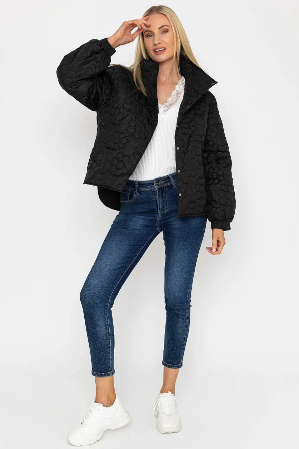 J'aime la Vie Black Floral Quilt Boxy Jacket*Women Coats & Jackets