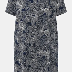 Ulla Popken Black Monstera Print Short Sleeve Midi Dress*Women Dresses