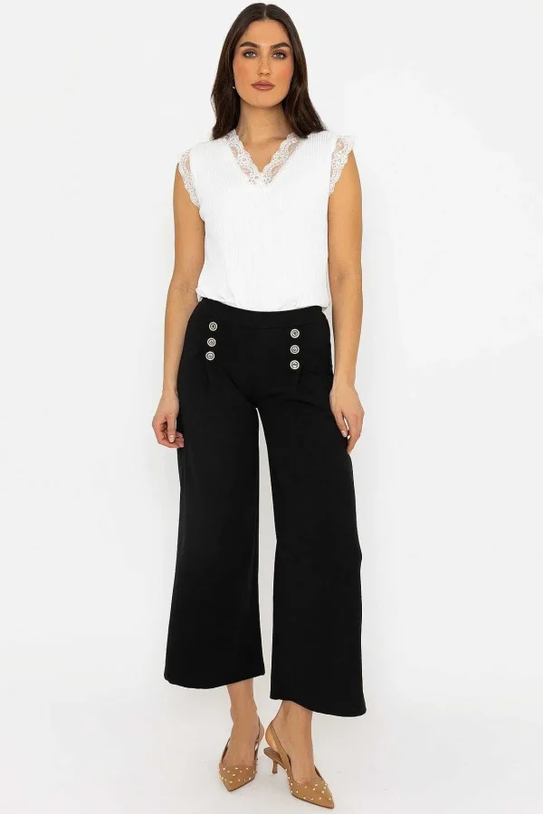 Pala D'oro Black Wide Leg Scuba Trousers*Women Jeans & Trousers