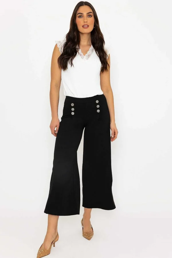 Pala D'oro Black Wide Leg Scuba Trousers*Women Jeans & Trousers