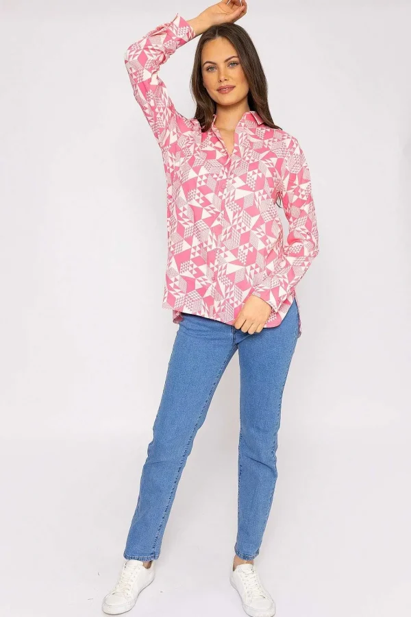 Rowen Avenue Blouse In Pink Geo Print*Women Tops & Blouses