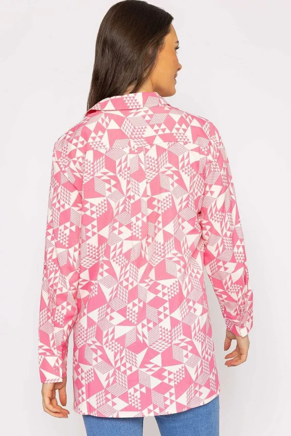 Rowen Avenue Blouse In Pink Geo Print*Women Tops & Blouses