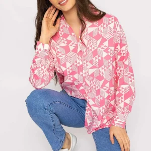 Rowen Avenue Blouse In Pink Geo Print*Women Tops & Blouses