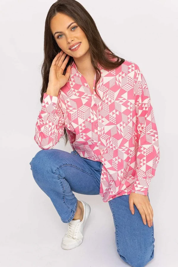 Rowen Avenue Blouse In Pink Geo Print*Women Tops & Blouses