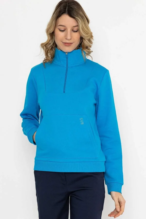 Kelly & Grace Weekend Blue 1/4 Zip Pocket Sweatshirt*Women Hoodies & Sweatshirts