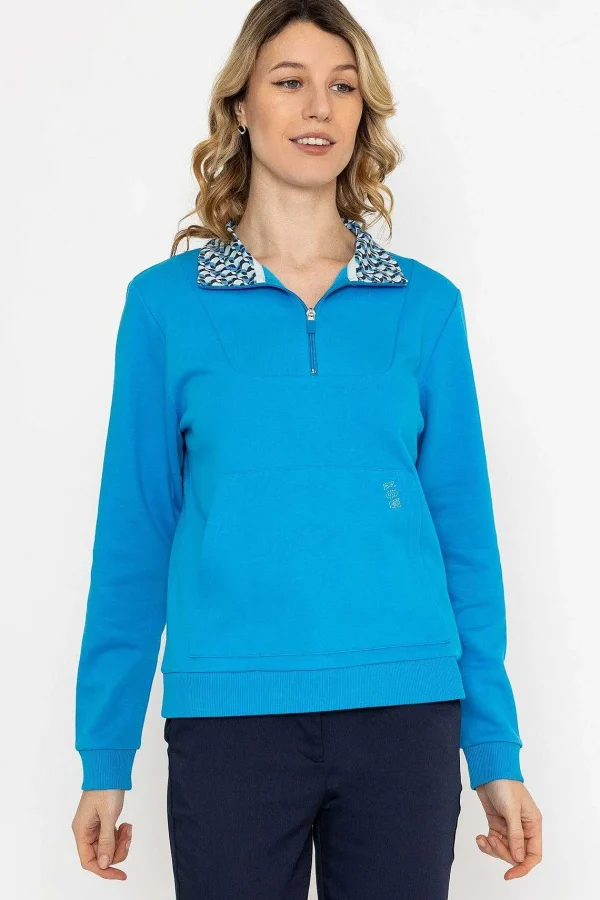Kelly & Grace Weekend Blue 1/4 Zip Pocket Sweatshirt*Women Hoodies & Sweatshirts