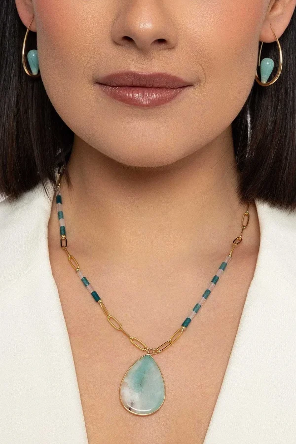 Knight & Day Blue Amazon Gemstone Mid Length Necklace* Necklaces