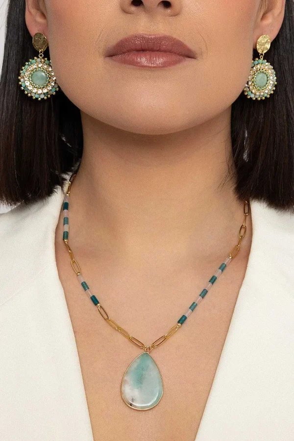 Knight & Day Blue Amazon Gemstone Mid Length Necklace* Necklaces