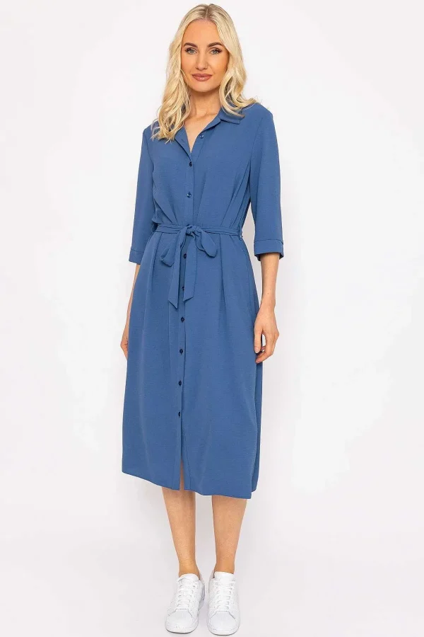 Rowen Avenue Blue Belted Shirt Dress*Women Dresses & Jumpsuits