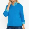 Voulez Vous Blue Cable Knit Sweater With Shirt Collar*Women Jumpers & Cardigans
