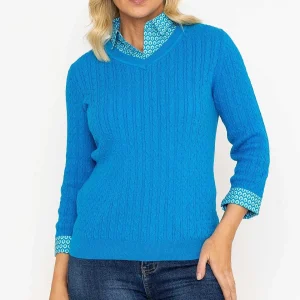 Voulez Vous Blue Cable Knit Sweater With Shirt Collar*Women Jumpers & Cardigans