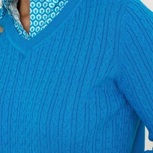 Voulez Vous Blue Cable Knit Sweater With Shirt Collar*Women Jumpers & Cardigans