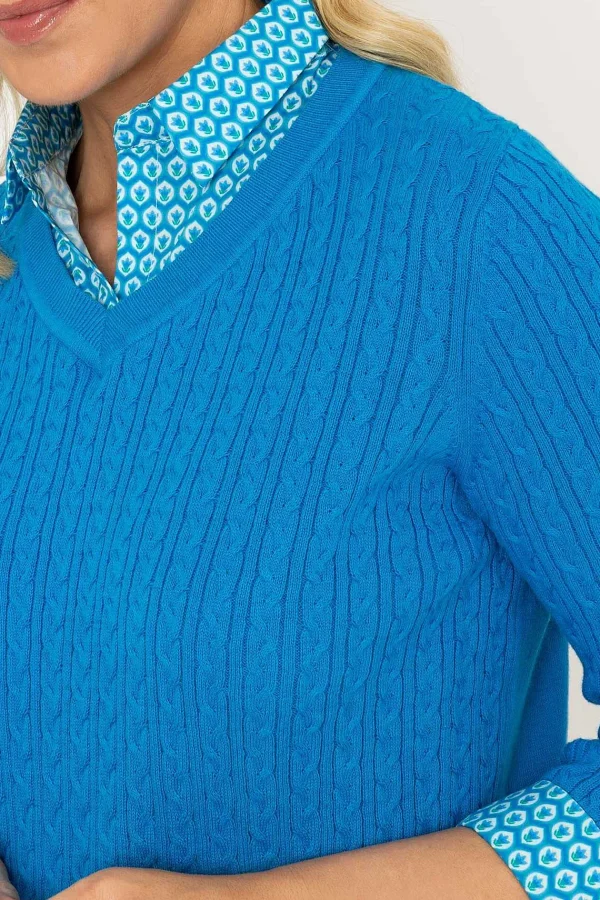 Voulez Vous Blue Cable Knit Sweater With Shirt Collar*Women Jumpers & Cardigans