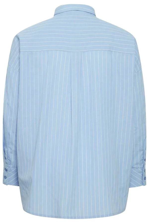 Simple Wish Blue Cotton Long Sleeve Shirt*Women Tops & Blouses