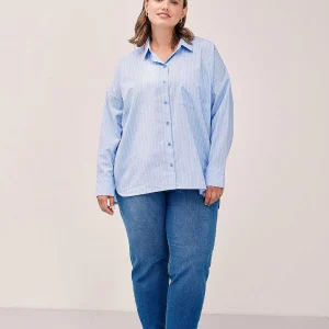 Simple Wish Blue Cotton Long Sleeve Shirt*Women Tops & Blouses