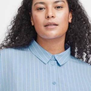 Simple Wish Blue Cotton Long Sleeve Shirt*Women Tops & Blouses